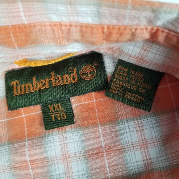 Timberland Orange Cream Green Plaid Mens Button Down Shirt Long Sleeve XXL - Picture 3 of 3